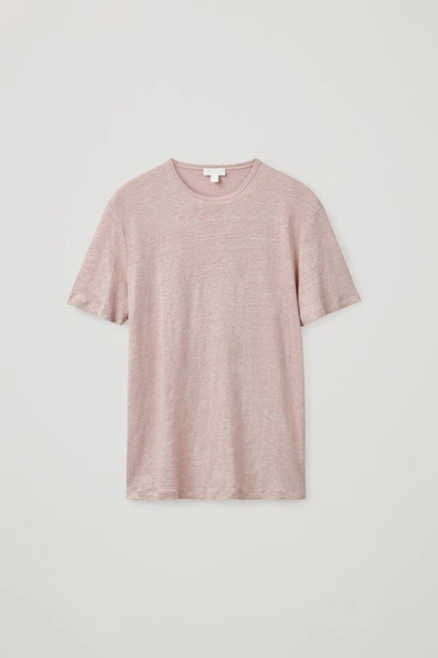 Cos Regular-fit Linen T-shirt In Hellrosa