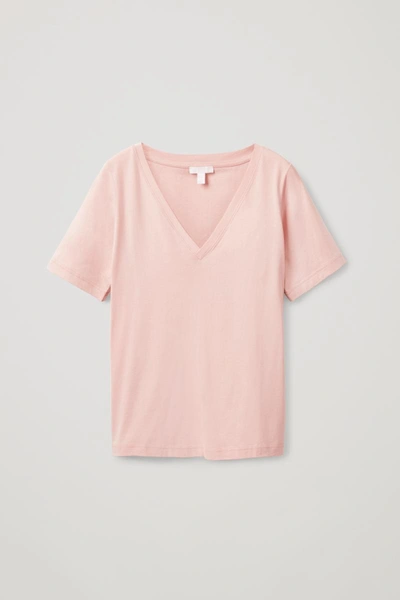 Cos V-neck T-shirt In Dusty Pink