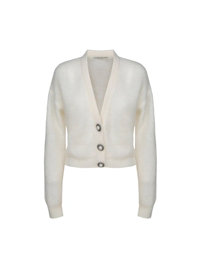 Alessandra Rich Pearl-button Mohair-blend Cardigan In White