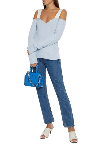Helmut Lang Cold-shoulder Ribbed-knit Sweater In Sky Blue