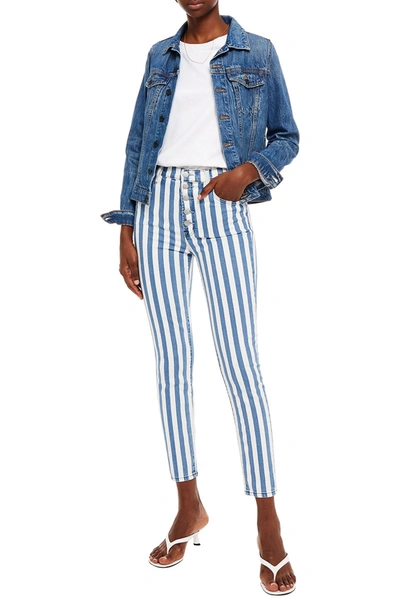 J Brand Cropped Striped High-rise Skinny Jeans In White