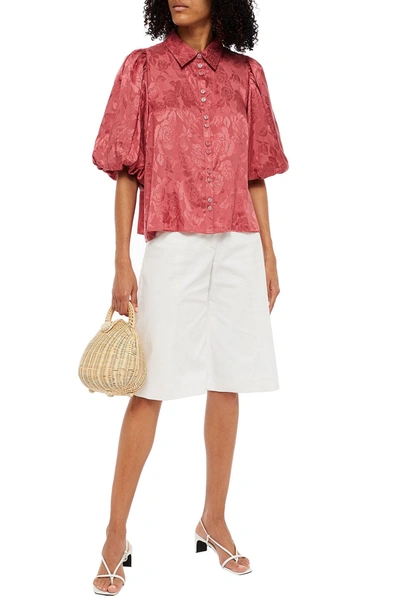 Bytimo Gathered Floral-jacquard Shirt In Rose