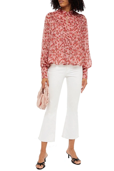 Bytimo Gathered Floral-print Crepe De Chine Blouse In Pink