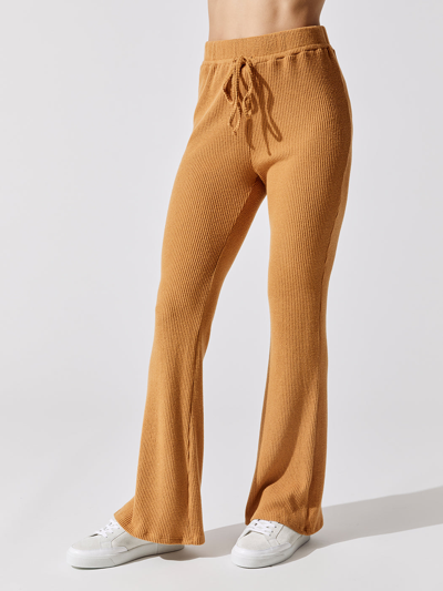 Carbon38 Brushed Ribbed Flare Trousers In Brown Sugar