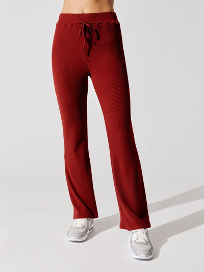 Carbon38 Brushed Ribbed Flare Pants In Rum Wine