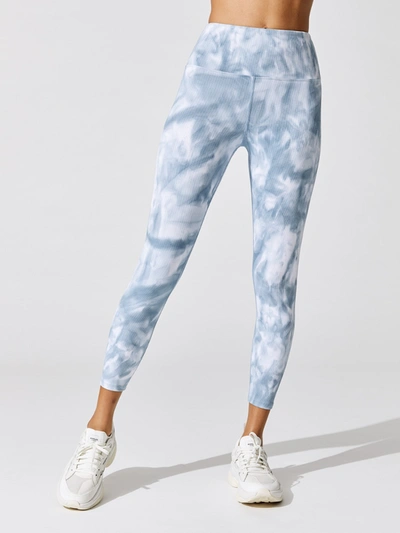 Carbon38 Tie Dye Ribbed 7/8 Legging In French Navy,white Tie Dye