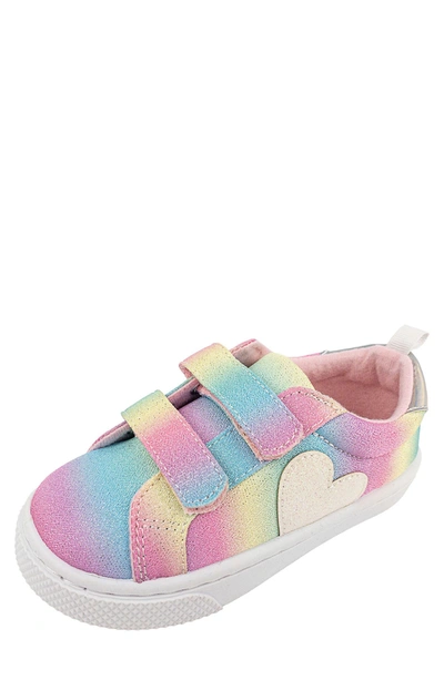 Rainbow Daze Kids' Rainbow Heart Double Strap Athletic Sneaker In Pink