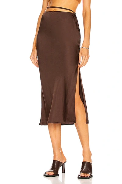 Jacquemus Women's La Jupe Chain-detailed Satin Midi Slip Skirt In Brown
