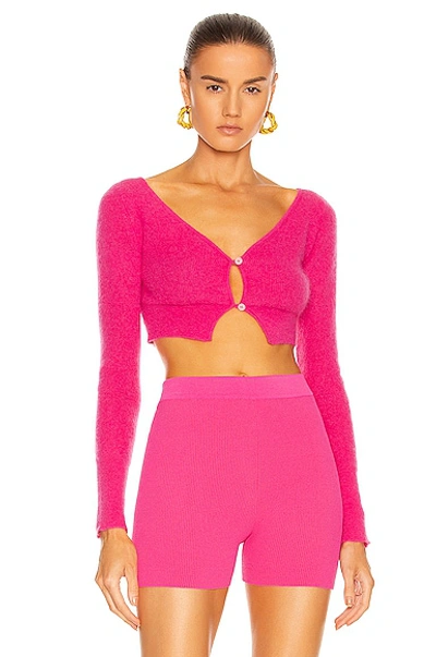 Jacquemus Alzou Cropped Mohair-blend Cardigan In Pink