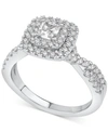 Macy's Princess-cut Diamond Twist Halo Engagement Ring (1 Ct. T.w.) In 14k Gold In White Gold