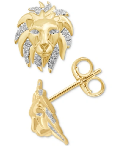 Macy's Men's Diamond Lion Stud Earrings (1/3 Ct. T.w.) In 14k Gold-plated Sterling Silver