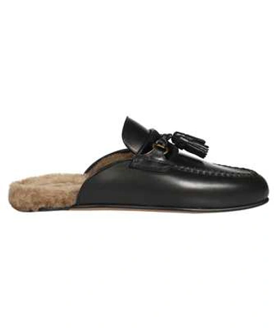 Tom Ford Burnished Leather Stephan Shearling Slides In Black