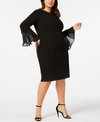 CALVIN KLEIN PLUS SIZE ILLUSION BELL-SLEEVE DRESS