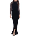 BETSY & ADAM MOCK-NECK SHEER-SLEEVE GOWN