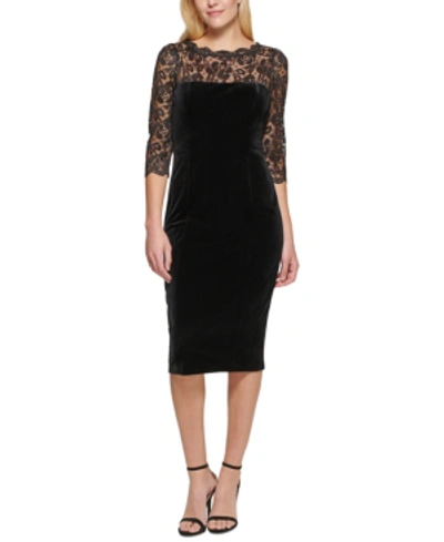 Eliza J Illusion-lace Velvet Bodycon Dress In Black