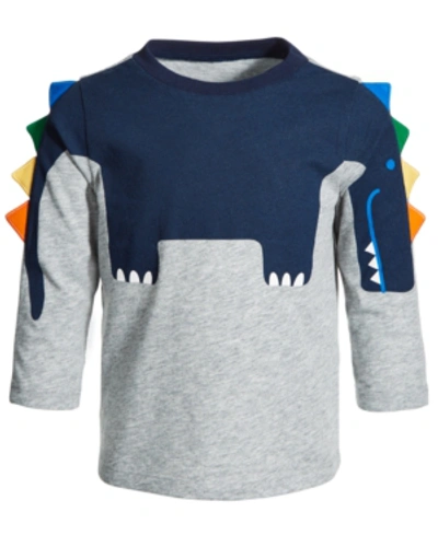 First Impressions Kids' Baby Boys Dino Spike Long-sleeve T-shirt, Created For Macy's In Sterling Hthr