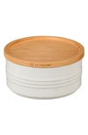 Le Creuset Glazed Stoneware 23 Ounce Storage Canister With Wooden Lid In White