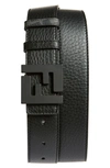 Fendi Ff Logo Reversible Leather & Coated Canvas Belt In Black