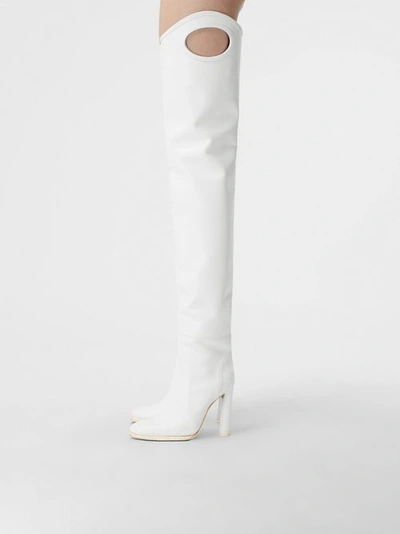 Burberry Porthole Detail Leather Wader Boots In White