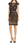 Tadashi Shoji Sequin Lace Cocktail Dress In Black/ Nude