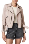 Allsaints Balfern Leather Biker Jacket In Misty Lilac