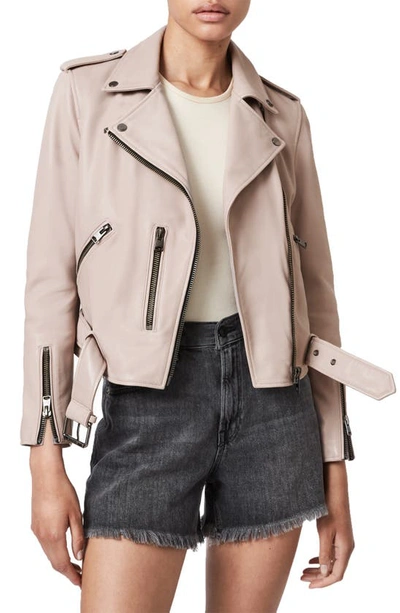 Allsaints Balfern Leather Biker Jacket In Misty Lilac