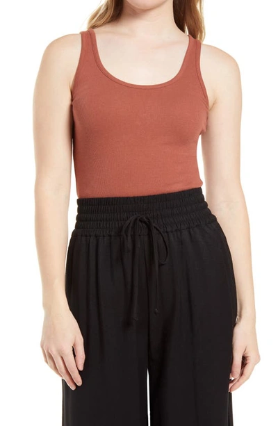 Nordstrom Everyday Rib Tank In Rust Sequoia