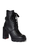 Christian Louboutin Macademia Calfskin Red Sole Biker Platform Booties In Black