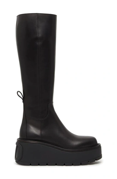 Valentino Garavani Black Leather Boots With Oversize Sole And Vlogo In Nero