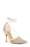Bottega Veneta Women's Stretch Embellished Ankle Strap High Heel Pumps In White