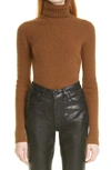 Saint Laurent Ribbed-knit Wool And Cashmere Turtleneck Sweater In Camel