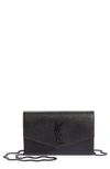 Saint Laurent Uptown Pebbled Calfskin Leather Wallet On A Chain In 1000 Nero