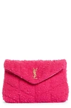 SAINT LAURENT Boucle Tweed Quilted Loulou Puffer Monogram Pouch Clutch  Magenta 1164788