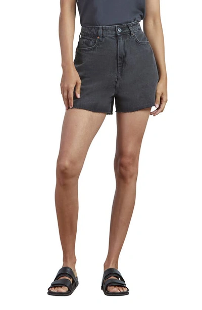 Outland Denim Annie High Waist Organic Cotton Blend Cutoff Denim Shorts In Aged Black