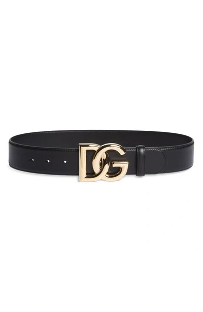 Dolce & Gabbana Dg Logo Buckle Leather Belt In Nero