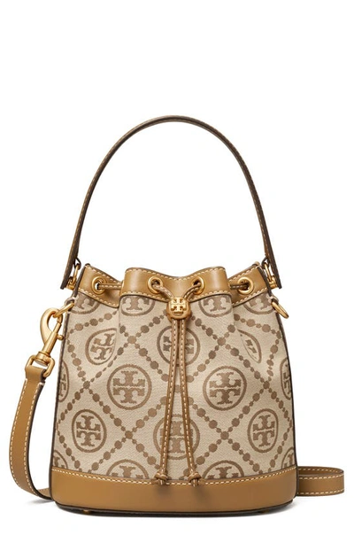 Tory Burch T Monogram Jacquard Bucket Bag In Hazelnut