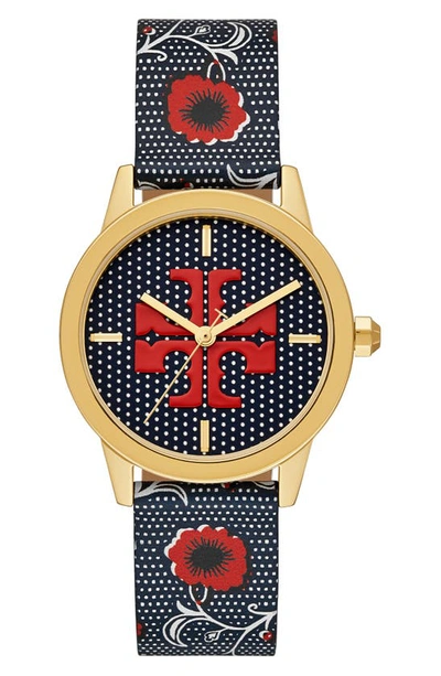 Tory Burch leather orange and red watch NEW Tory Burch Gold Red Patent Leather Miller Ladies Watch  main image 4
