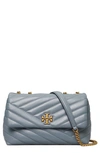 Tory Burch Kira Chevron Quilted Small Convertible Leather Crossbody Bag In Rainwater / Dark Gold