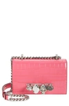 Alexander Mcqueen Croc Embossed Leather Shoulder Bag In Peony Pink