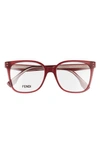 Fendi 53m Square Optical Glasses In Shiny Bordeaux