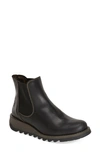 Fly London Huud Black Leather Low Wedge Chelsea Boots