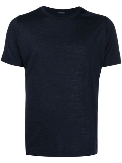 Zanone Short-sleeved Virgin Wool T-shirt In Blau