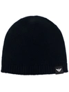 EMPORIO ARMANI LOGO-PATCH KNITTED CASHMERE BEANIE
