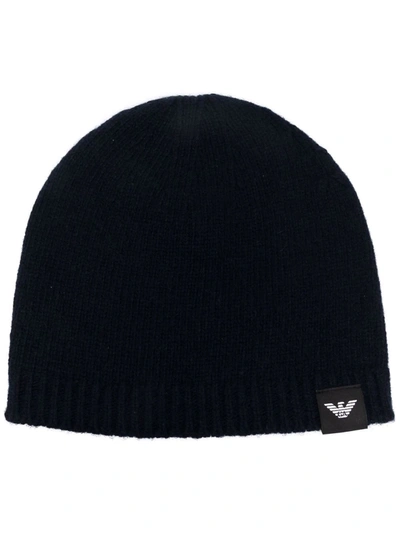 Emporio Armani Logo-patch Knitted Cashmere Beanie In 35