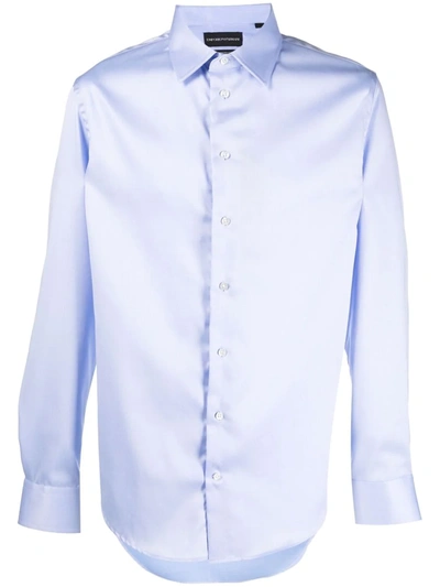 Emporio Armani Long-sleeve Cotton Shirt In Blue