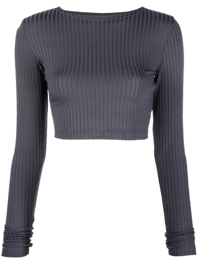 Styland Ribbed-knit Cropped Top In Grau