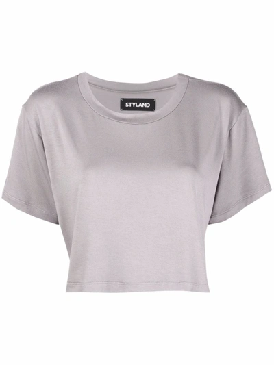 Styland Cropped Cotton T-shirt In Grau