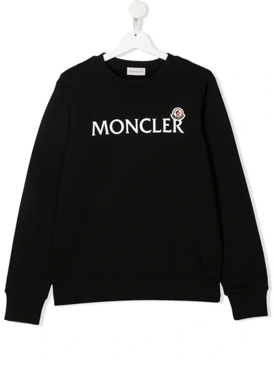 Moncler Kids' Logo-print Crew-neck Sweatshirt In Black