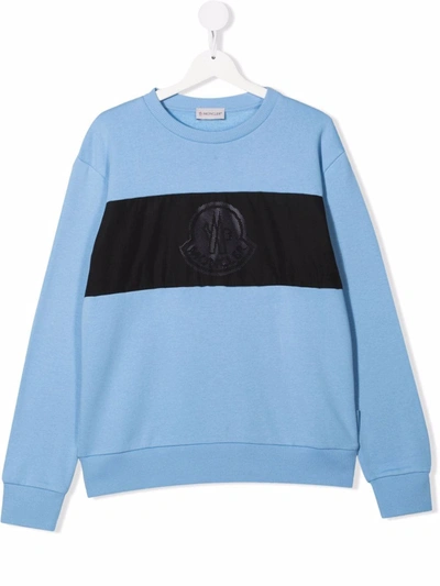 Moncler Kids' Blue And Black Crew Neck Sweatshirt