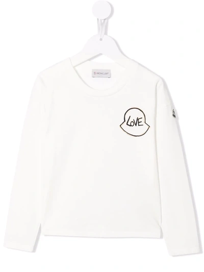 Moncler Kids' Flocked-logo Long-sleeve T-shirt In White